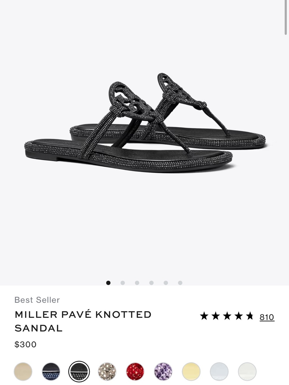 Tory Burch Black Miller Pavé Knotted Thong Sandal